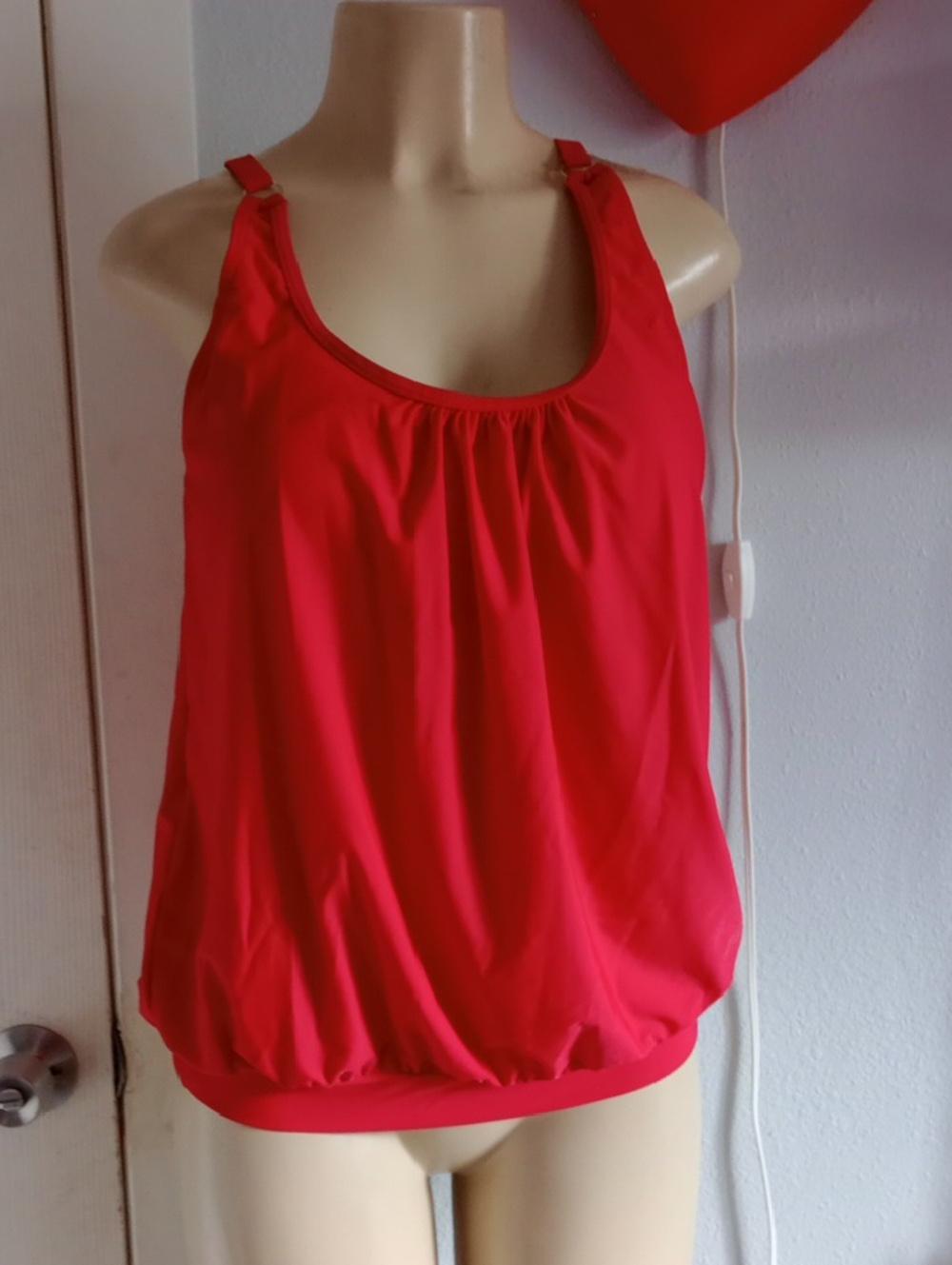 Women's Red Blouson Tank with Adjustable Straps